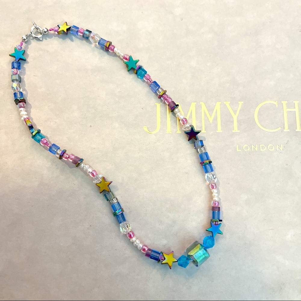 Handmade Crystal Beaded Necklace 06162201 ball crimp